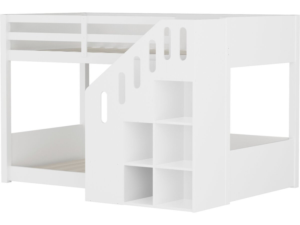 Litera de madera con escalera y espacio de almacenamiento «Léana» - 90 x 190 cm - Blanco