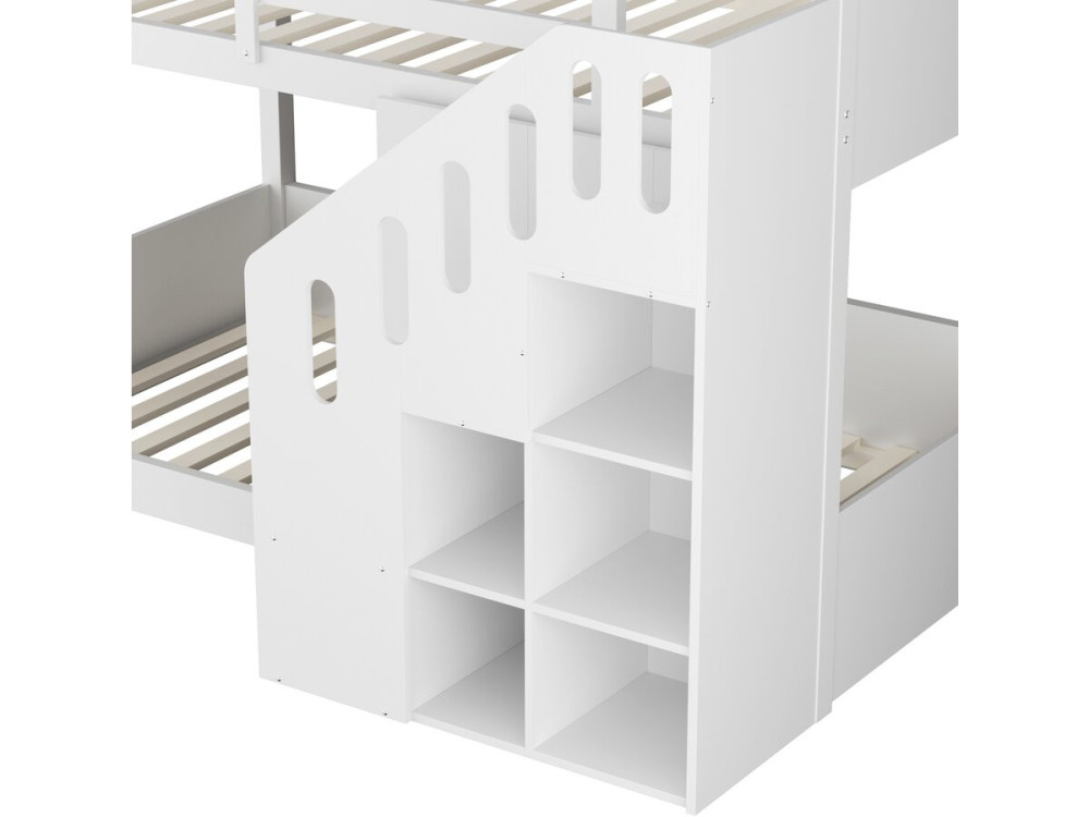 Litera de madera con escalera y espacio de almacenamiento «Léana» - 90 x 190 cm - Blanco