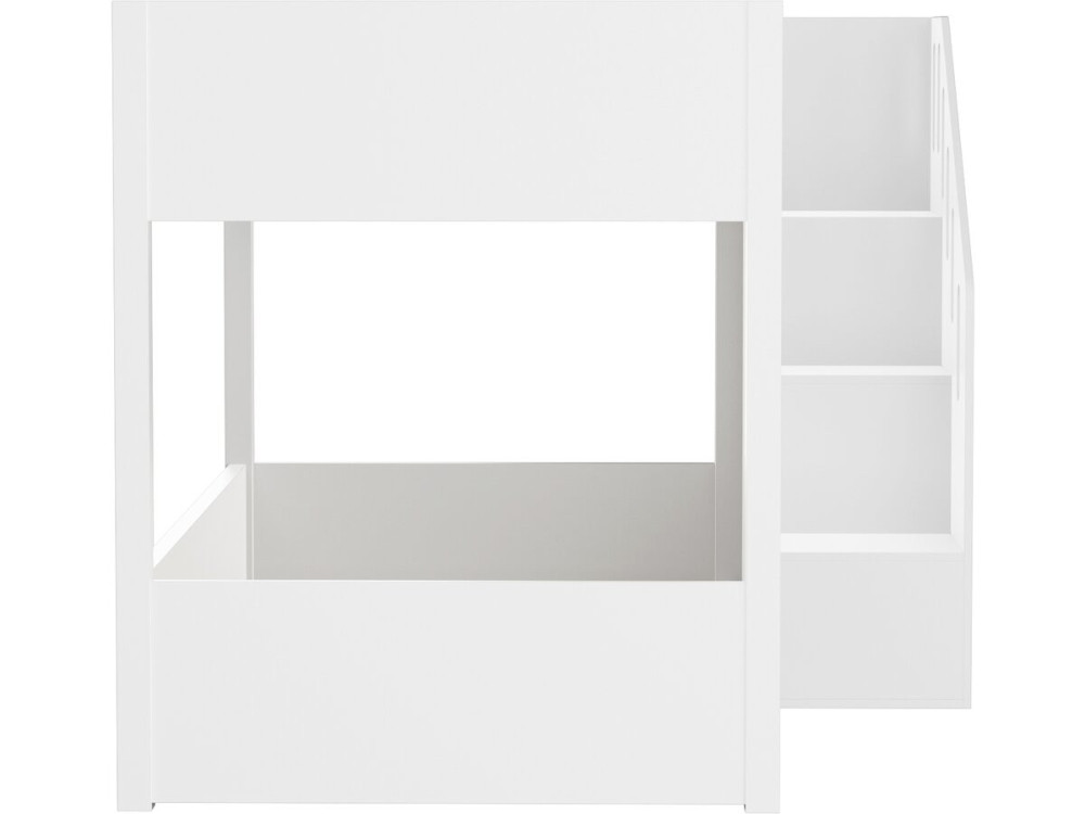Litera de madera con escalera y espacio de almacenamiento «Léana» - 90 x 190 cm - Blanco