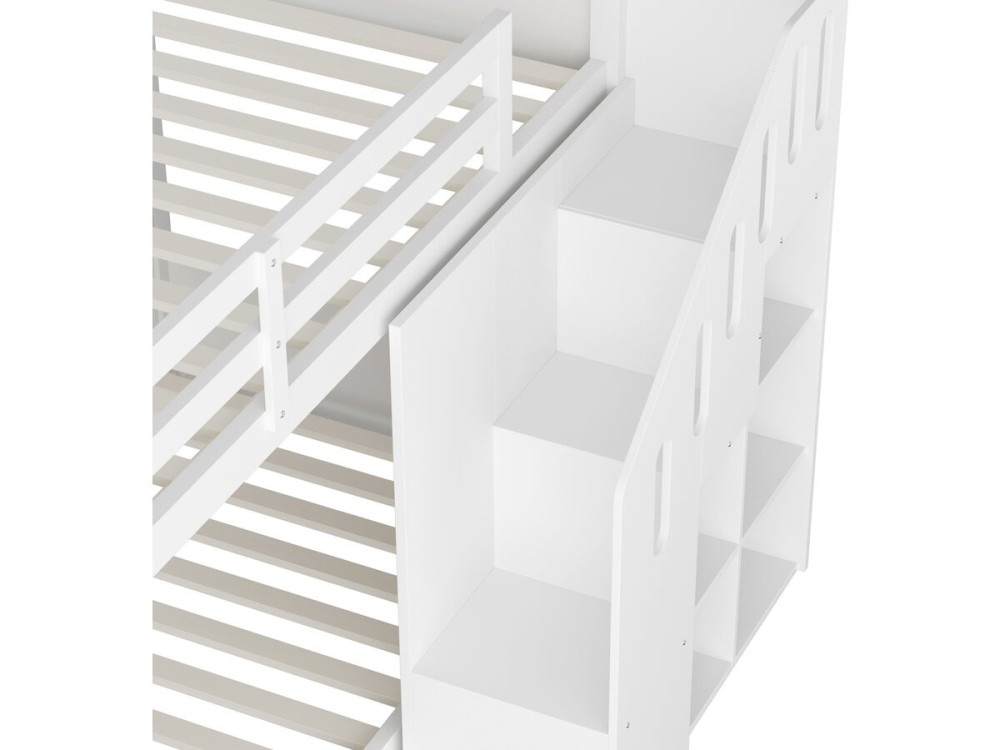 Litera de madera con escalera y espacio de almacenamiento «Léana» - 90 x 190 cm - Blanco