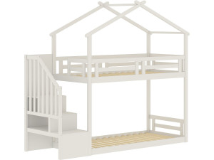 Cama alta tipo cabaña con escalera de madera «Oriana» - 90 x 190 cm - Beige