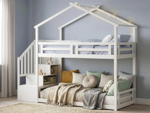 Cama alta tipo cabaña con escalera de madera «Oriana» - 90 x 190 cm - Beige 2