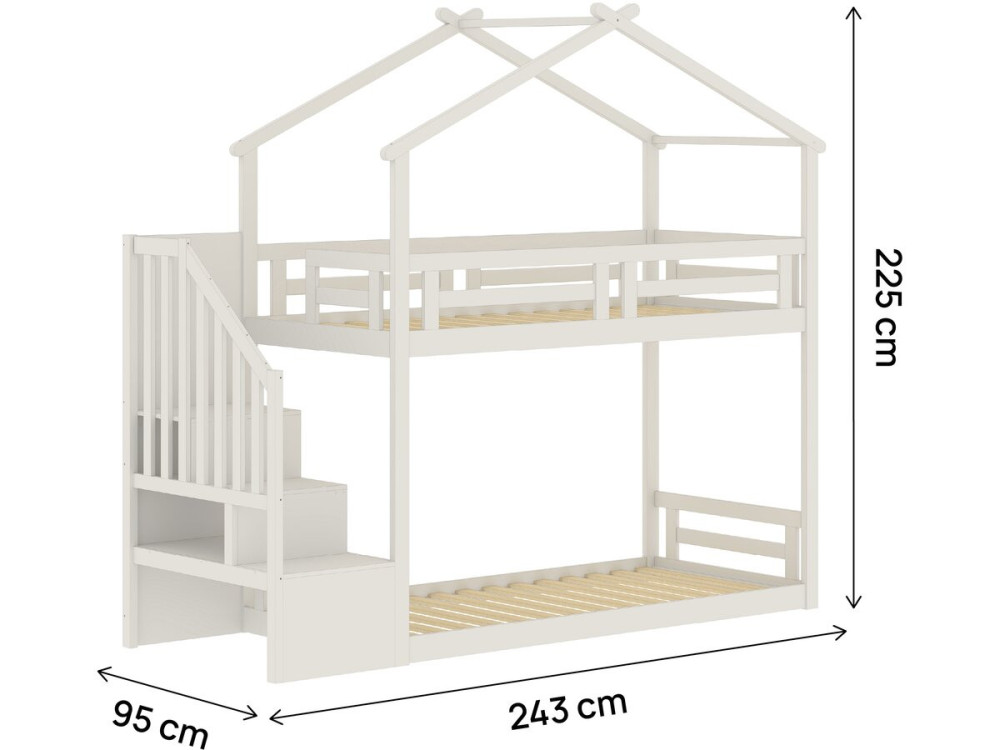 Cama alta tipo cabaña con escalera de madera «Oriana» - 90 x 190 cm - Beige