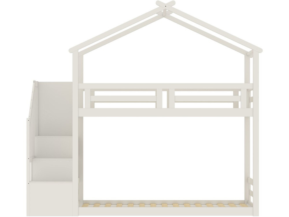 Cama alta tipo cabaña con escalera de madera «Oriana» - 90 x 190 cm - Beige