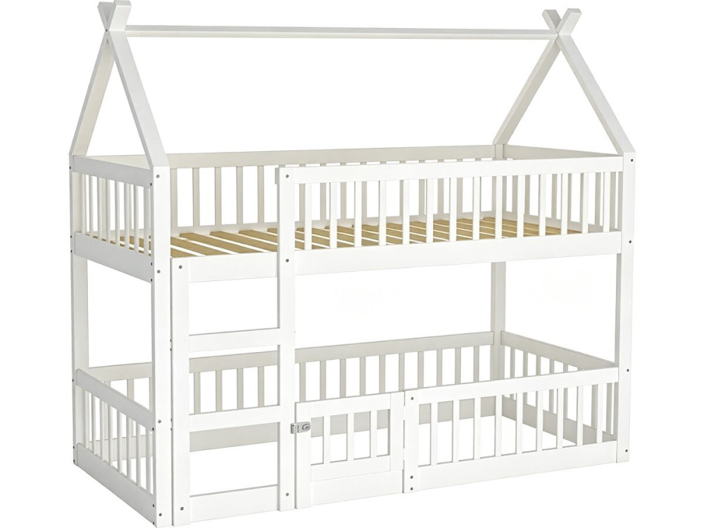 Litera tipo cabaña de madera con escalera «Laith» - 90 x 190 cm - Blanco