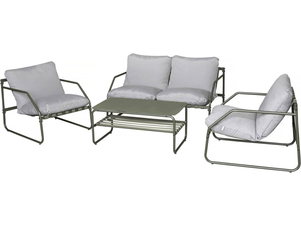 Conjunto de muebles de jardín de metal "Sora" con cojines - 4 plazas - Verde
