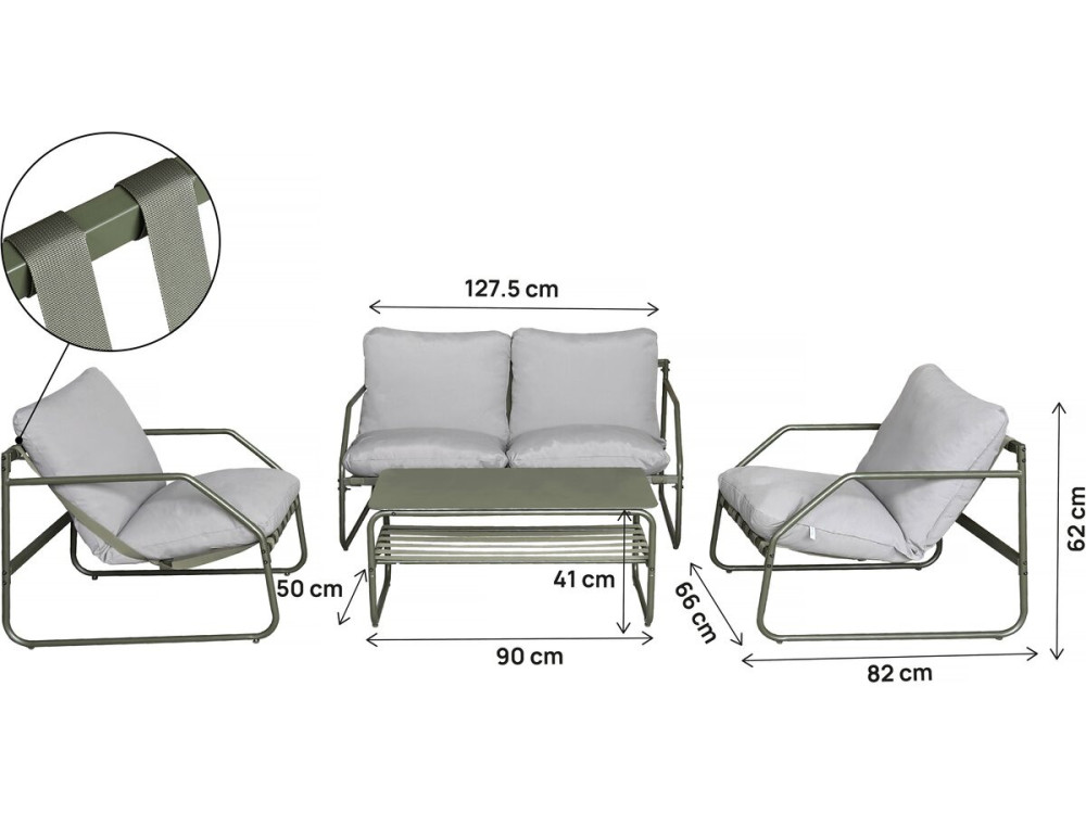 Conjunto de muebles de jardín de metal "Sora" con cojines - 4 plazas - Verde