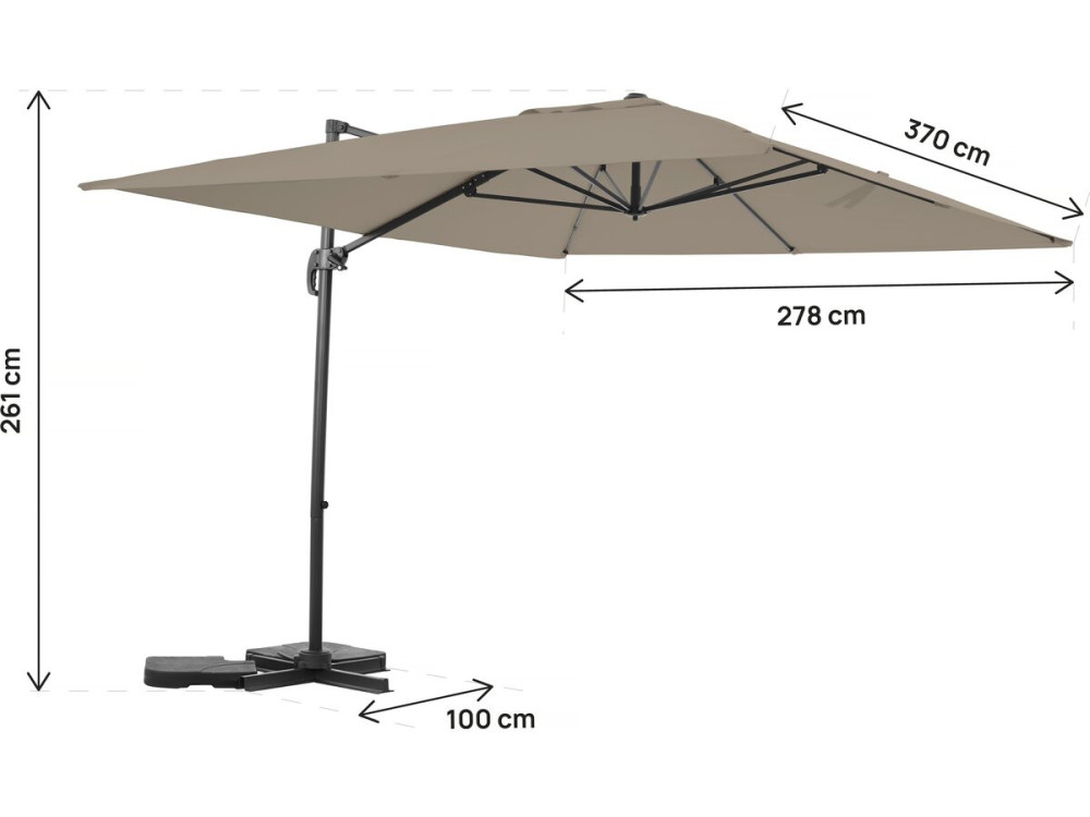 Sombrilla de jardín de aluminio voladiza "Sky 4" - 3 x 4 m - Gris topo - Con funda protectora