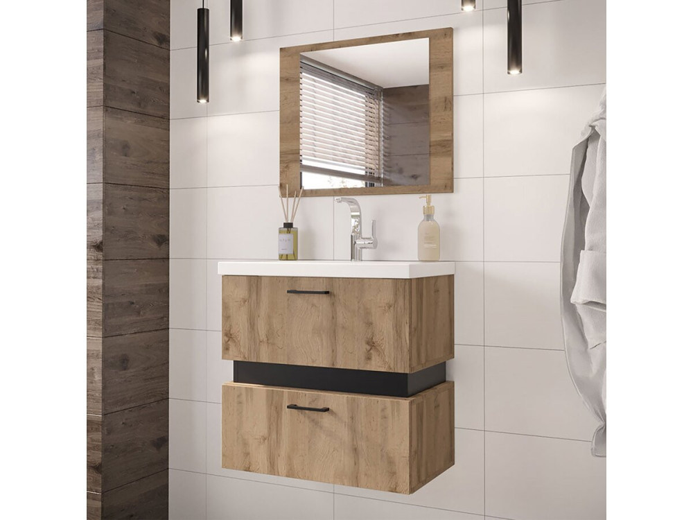 Mueble de cuarto de baño "Paros" - 3 piezas - Marrón/Negro