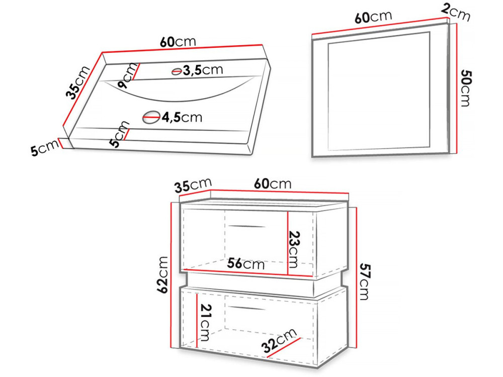 Mueble de cuarto de baño "Paros" - 3 piezas - Marrón/Negro