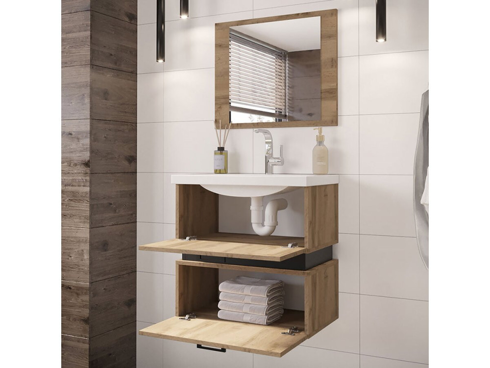 Mueble de cuarto de baño "Paros" - 3 piezas - Marrón/Negro