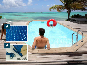 Piscina de madera "Córdoba" - 3,48 x 2,15 x 1,18 m + cubierta de burbujas de 180 µ - cubierta de invierno de 280 g/m²