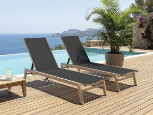Lote de 2 tumbonas de aluminio imitación madera "Elysia" - Negro 2