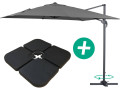 Parasol Lateral de jardín Alu "Sun 3" - Cuadrado  Carré - 3 x 3 m - Lastres incluidos - Negro - Gris