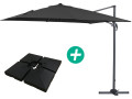 Parasol Lateral de jardín Alu "Sun 3" - Cuadrado  Carré - 3 x 3 m - Lastres incluidos - Negro - Negro