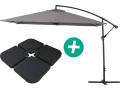 Parasol de Jardín Lateral “Ilios 3” – Cuadrado – 3 x 3 m -  Crudo - Bases incluidas - Gris
