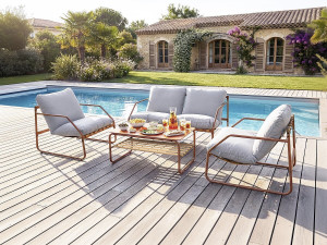 Conjunto de muebles de jardín de metal "Sora" con cojines - 4 plazas - Terracota 2