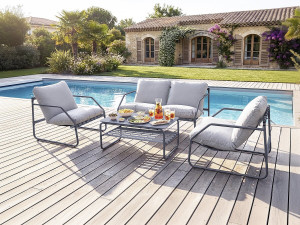 Conjunto de muebles de jardín de metal "Sora" con cojines - 4 plazas - Gris 2