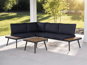Sofá esquinero "Mira" muebles de jardín - imitación madera - 4 plazas - Gris 2