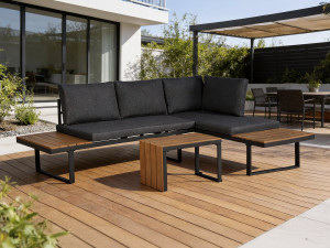 Conjunto de muebles de jardín sofá rinconera modular "Sylva" acabado imitación madera - 4 plazas - Gris 2