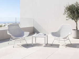 Lote de 2 sillones de jardín "Soléna" con mesa baja - Blanco 2