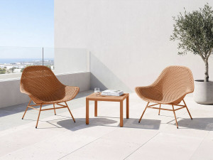 Lote de 2 sillones de jardín "Soléna" con mesa baja - Naranja 2