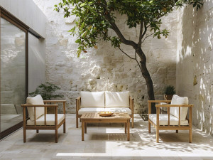 Conjunto de muebles de jardín de madera "Milano" con cojines - 4 plazas - Beige 2