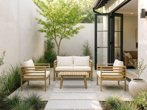 Conjunto de muebles de jardín de madera "Beckham" con cojines - 4 plazas - Beige 2