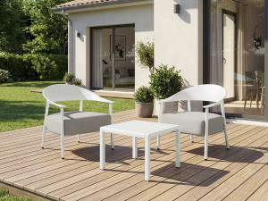 Conjunto de muebles de jardín "Céora" de metal y plástico - 2 plazas - Blanco 2
