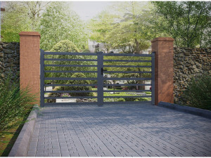Puerta de aluminio calada "Martin" - 340 x 180 cm - Gris 2