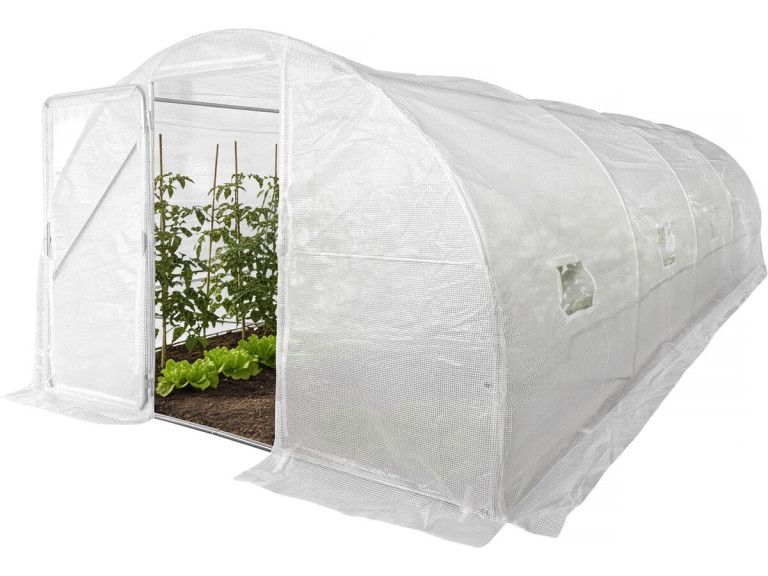 Invernadero de túnel "Mimosa" con puerta - 18 m² - 180 g - Blanco
