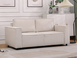 Sofá convertible recto en pana "Montaigne S" - 3 plazas - Beige 2