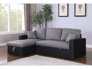 Sofá esquinero convertible "Alain" - 3 plazas - Gris / Negro 2