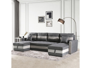 Sofá convertible panorámico "Antoine" con compartimentos portaobjetos - 5 plazas - Gris oscuro/ Gris claro 2