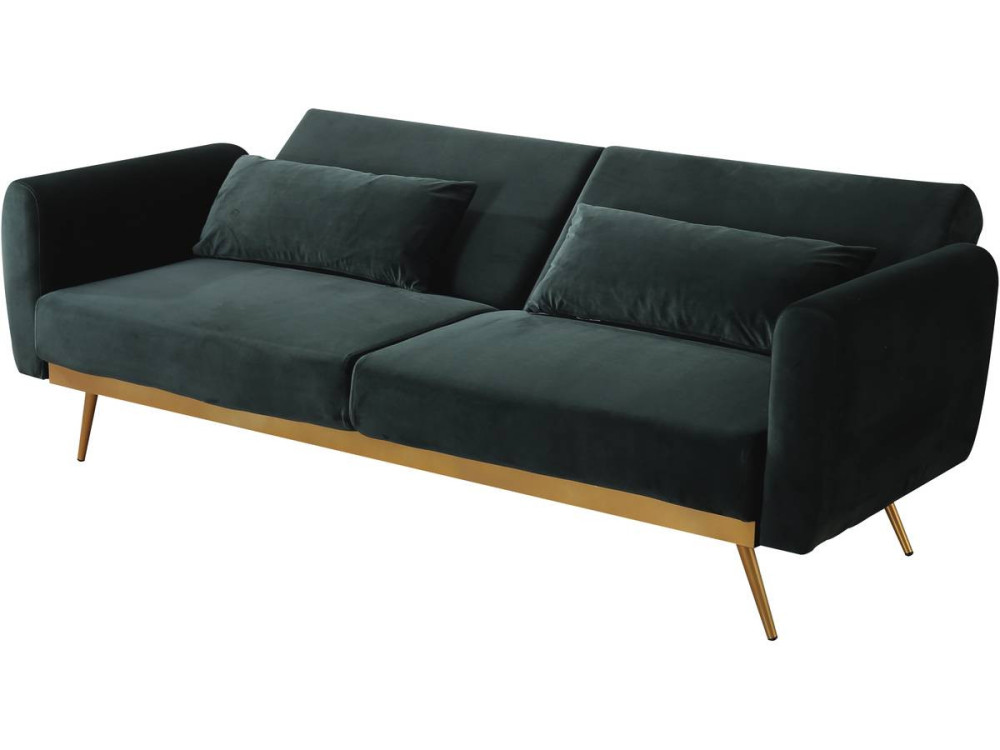 Sofá cama/clic clac terciopelo - "Donia" - 3 plazas - Verde oscuro