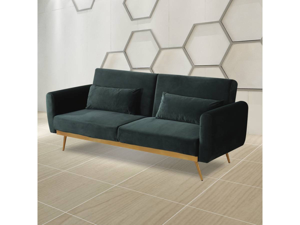 Sofá cama/clic clac terciopelo - "Donia" - 3 plazas - Verde oscuro