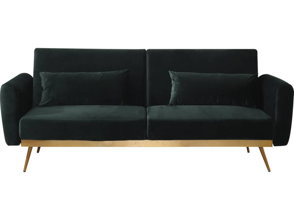 Sofá cama/clic clac terciopelo - "Donia" - 3 plazas - Verde oscuro