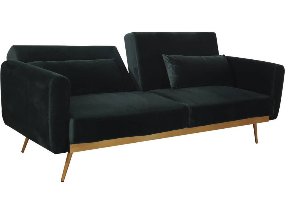 Sofá cama/clic clac terciopelo - "Donia" - 3 plazas - Verde oscuro