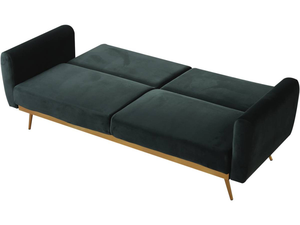 Sofá cama/clic clac terciopelo - "Donia" - 3 plazas - Verde oscuro