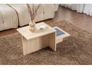 Mesa baja de madera "Harmony" - 80 x 40 x 40 cm - Travertino 2