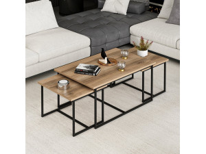 Mesa nido de madera "Levada" (3 piezas) - 90 x 60 x 42 cm - Nogal 2