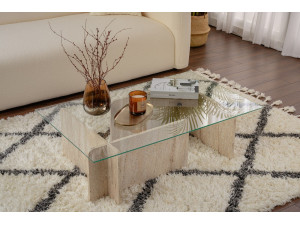 Mesa baja de madera "Flavio" - 105 x 65 x 30 cm - Travertino 2