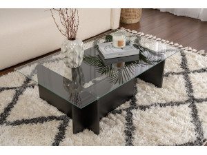 Mesa baja de cristal "Flavio" 105 x 65 x 30 cm - Madera negra 2