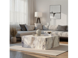 Mesa baja de madera "Prizma" - 90 x 90 x 35 cm - mármol Freesia 2