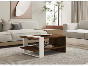 Mesa baja de madera "Gaye" - 80 x 50 x 35 cm - Nogal, Blanco 2