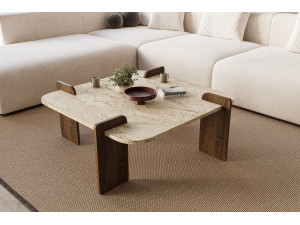 Mesa baja de madera "Afrolli" - 90 x 90 x 35 cm - Travertino 2