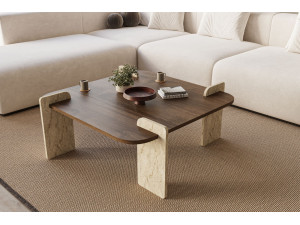 Mesa baja de madera "Afrolli" - 90 x 90 x 35 cm - Marrón 2