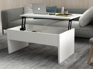 Mesa baja "Akilli" con caja de madera - 90 x 52 x 45 cm - Blanco 2