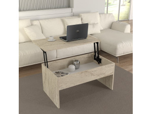 Mesa baja "Akilli" con caja de madera - 90 x 45 x 52 cm - Travertino 2
