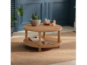 Mesa baja redonda de madera "Roby" - 70 x 70 x 43 cm - Marrón 2